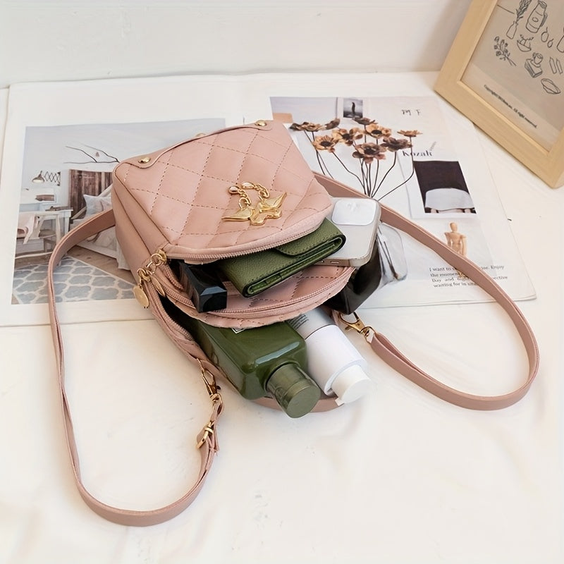 Stylish 's Adjustable & Detachable Strap Shoulder Bag - Large Capacity Lightweight Travel Bag with Metal Zipper, Multiple Compartments for Wallet, Phone, Makeup & Perfume - Casual Chic Design for Outings, Vacations (Pink/Blac