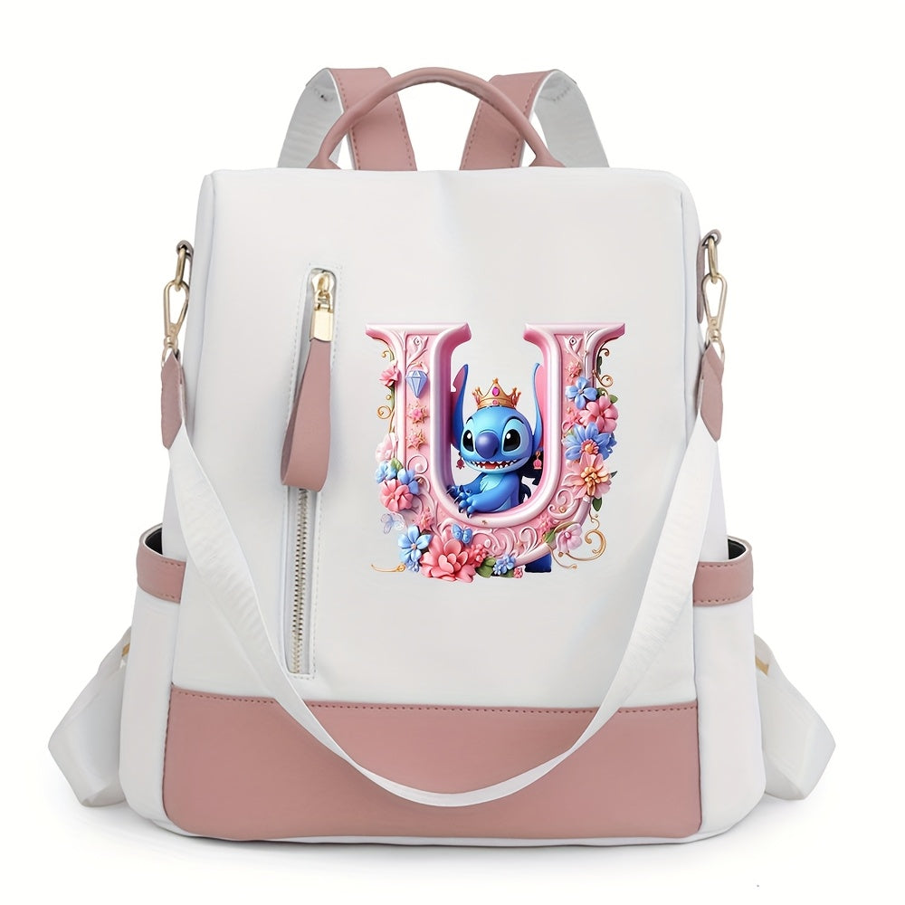 Stitch Backpack with A-Z Letter Print - Durable Polyester, Adjustable Straps, Spacious Design for Daily Commute, Work, Travel & Shopping - Stylish & Functional Backpack for Fans, Perfect Birthday Gift, Cute Backpack, For Teen