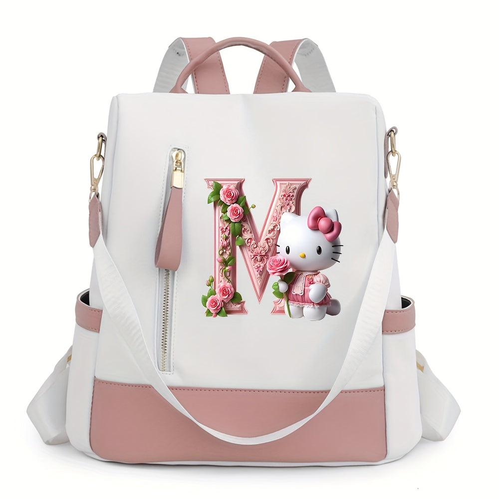 Sanrio Hello Kitty Backpack with Floral Initials - Pastel Pink accents, Spacious School & Travel Bag, Adjustable Shoulder Straps, Zipper Closure Compartments - Cute Sanrio Collectible Gift for Girls &, Cute Backpack, Casual O