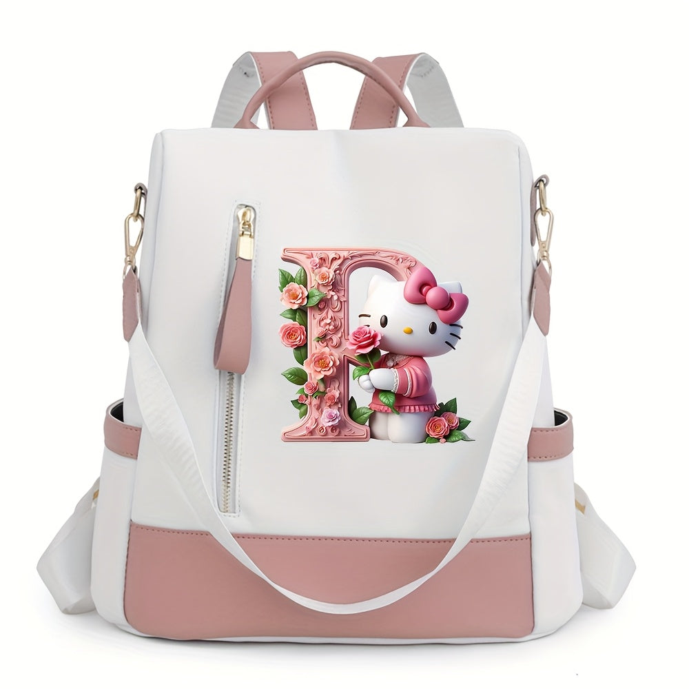 Sanrio Hello Kitty Backpack with Floral Initials - Pastel Pink accents, Spacious School & Travel Bag, Adjustable Shoulder Straps, Zipper Closure Compartments - Cute Sanrio Collectible Gift for Girls &, Cute Backpack, Casual O