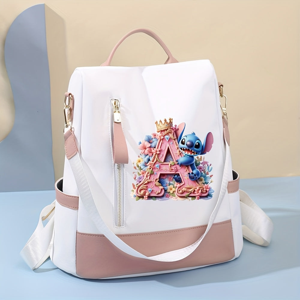 Stitch Backpack with A-Z Letter Print - Durable Polyester, Adjustable Straps, Spacious Design for Daily Commute, Work, Travel & Shopping - Stylish & Functional Backpack for Fans, Perfect Birthday Gift, Cute Backpack, For Teen