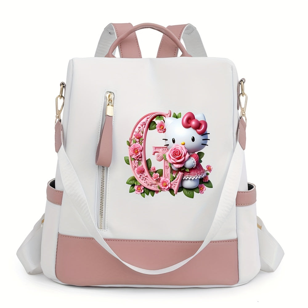 Sanrio Hello Kitty Backpack with Floral Initials - Pastel Pink accents, Spacious School & Travel Bag, Adjustable Shoulder Straps, Zipper Closure Compartments - Cute Sanrio Collectible Gift for Girls &, Cute Backpack, Casual O