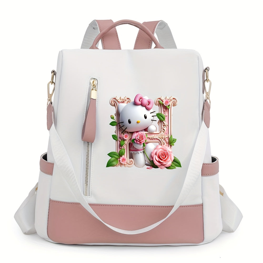 Sanrio Hello Kitty Backpack with Floral Initials - Pastel Pink accents, Spacious School & Travel Bag, Adjustable Shoulder Straps, Zipper Closure Compartments - Cute Sanrio Collectible Gift for Girls &, Cute Backpack, Casual O