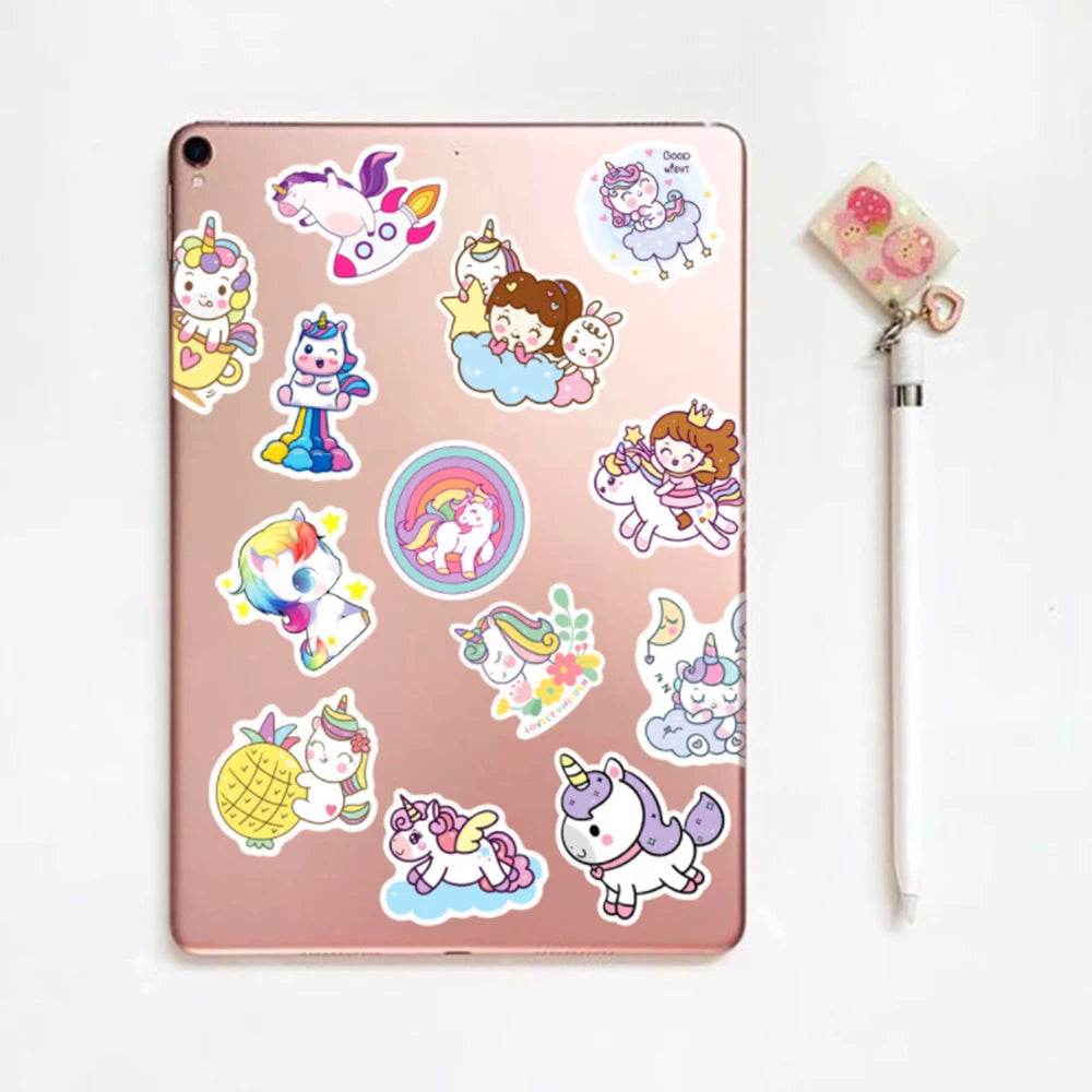 10/30/50/100pcs Kawaii Unicorn Cartoon Stickers For Guitar Laptop Luggage Phone Notebook PVC Waterproof Graffiti Decals Kids Toy