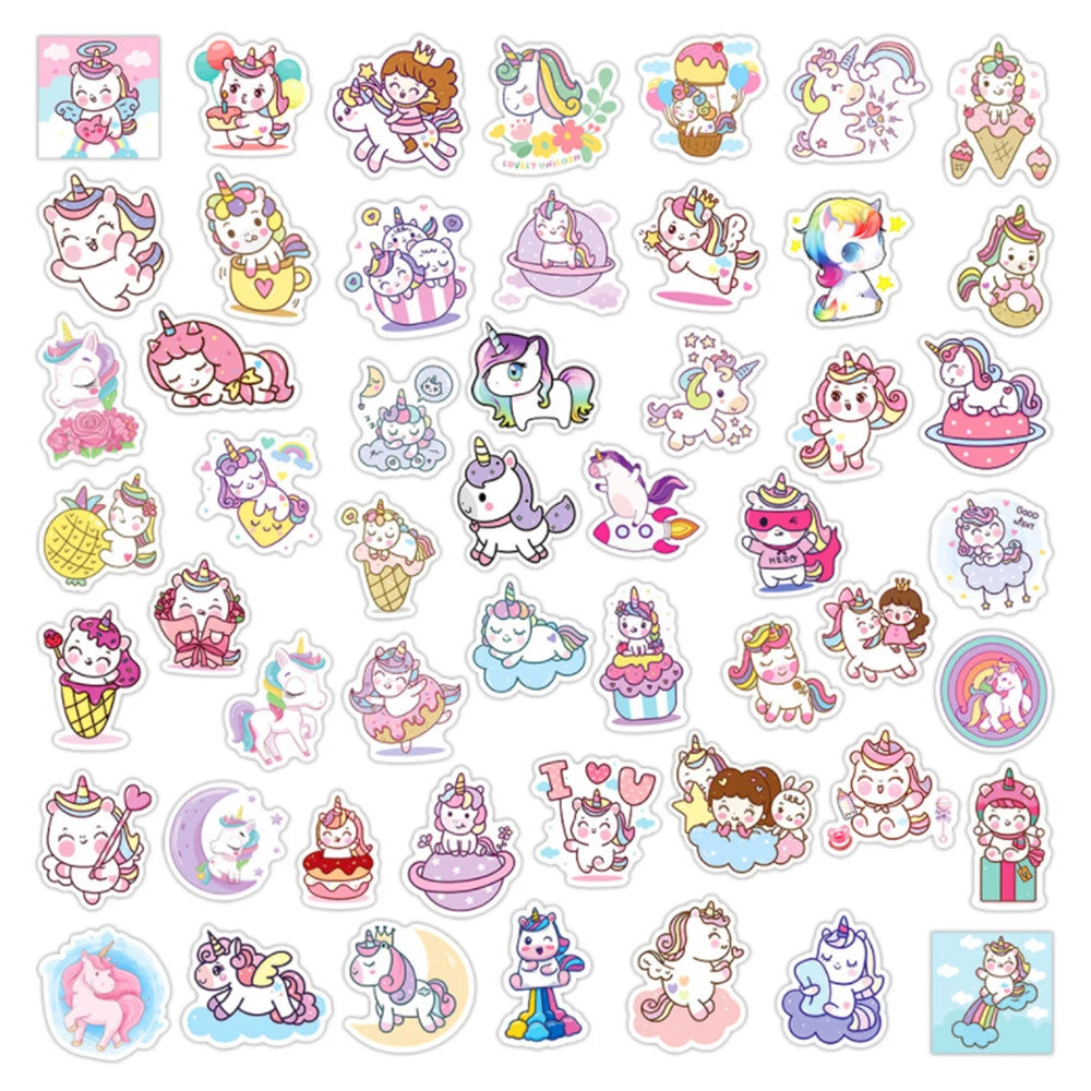 10/30/50/100pcs Kawaii Unicorn Cartoon Stickers For Guitar Laptop Luggage Phone Notebook PVC Waterproof Graffiti Decals Kids Toy