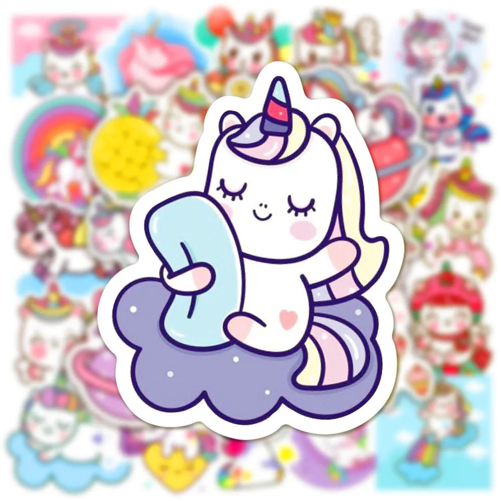 10/30/50/100pcs Kawaii Unicorn Cartoon Stickers For Guitar Laptop Luggage Phone Notebook PVC Waterproof Graffiti Decals Kids Toy