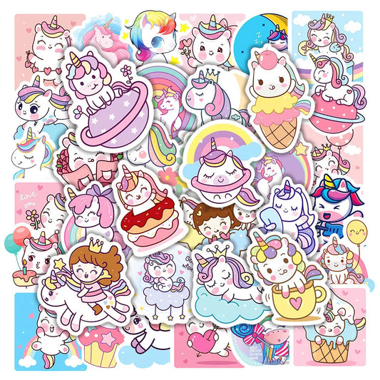 10/30/50/100pcs Kawaii Unicorn Cartoon Stickers For Guitar Laptop Luggage Phone Notebook PVC Waterproof Graffiti Decals Kids Toy