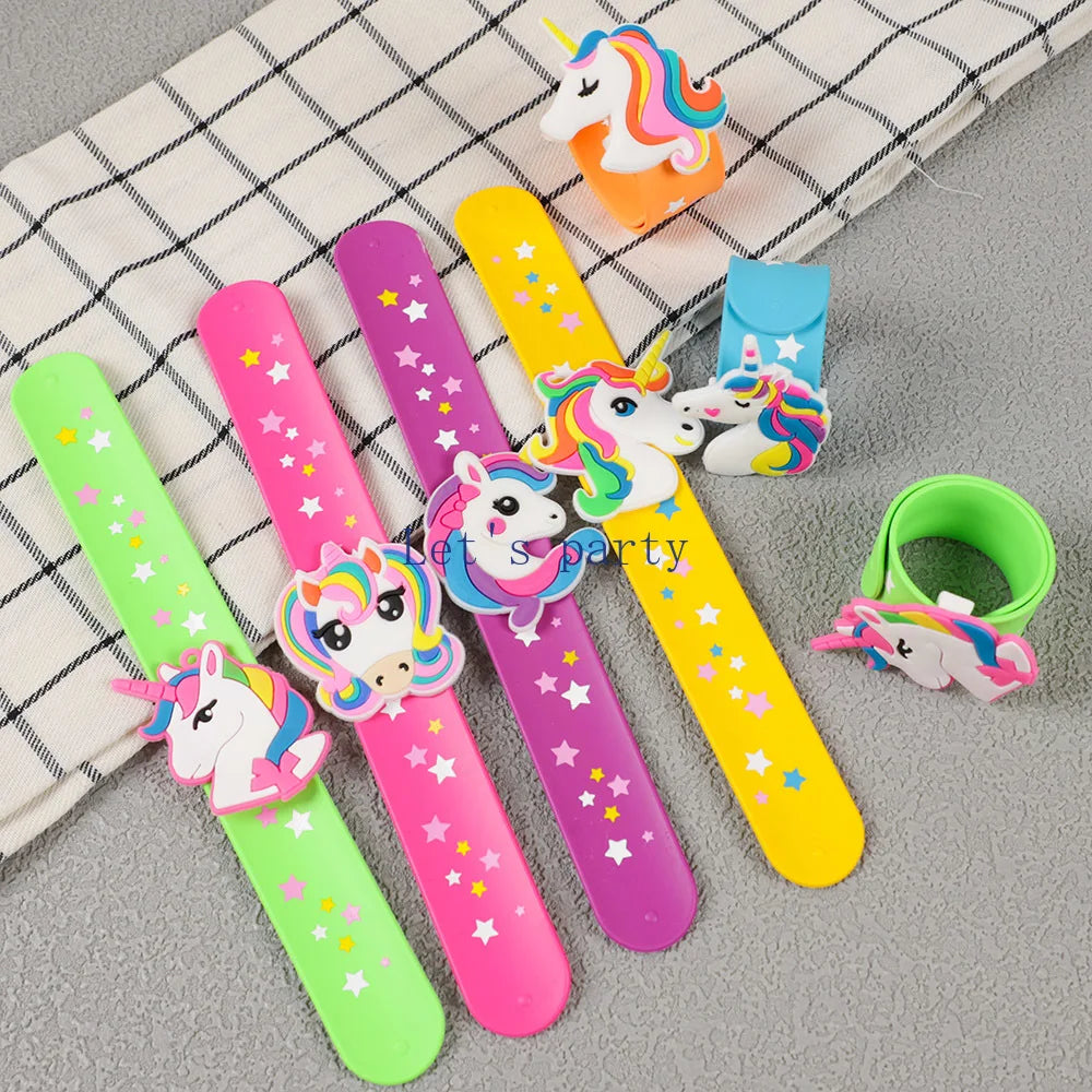 6Pcs Cartoon Unicorn Star Silicone Slap Bracelets Wristband Toys for Kids Birthday Party Favors Baby Shower Souvenir Goodie Bag
