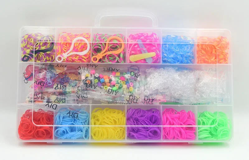 1800pcs Colorful Rubber Loom Bands Elastic DIY Set Box Girls Gift Weaving Bracelet Tool Kit Kids Toys for Children 7 8 10 Years