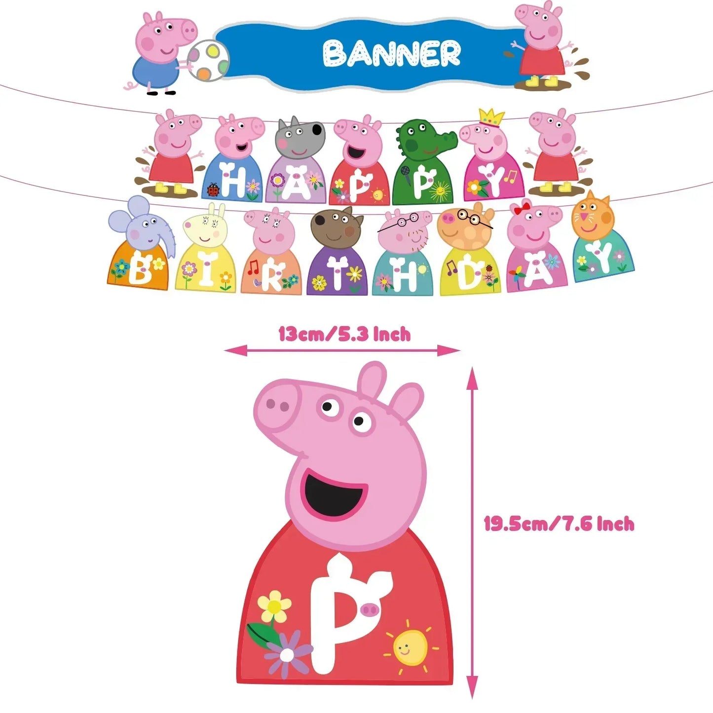 Peppa Pig Balloons Family Pink George Rebecca Susy Ballons Happy Birthday Banner Party Decoration Kids Cake Topper Tableware Toy