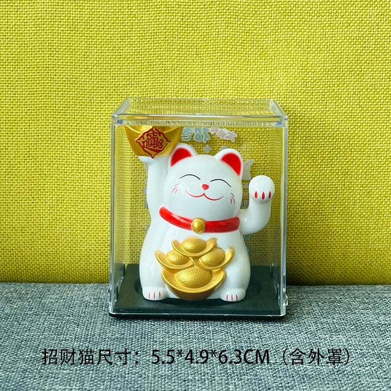 Solar Powered Maneki Neko Lucky Cat Welcoming Chinese Lucky Cat Waving Hand Beckoning Fortune Cat Figurines For Home Decor