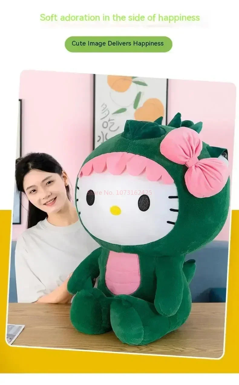 80cm Sanrio Dinosaur Hello Kitty Plush Toy Kawaii Anime Large Plushie Pillow Cute 35/50/65cm Cartoon Stuffed Doll Christmas Gift