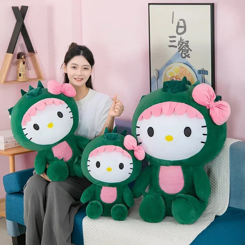 80cm Sanrio Dinosaur Hello Kitty Plush Toy Kawaii Anime Large Plushie Pillow Cute 35/50/65cm Cartoon Stuffed Doll Christmas Gift