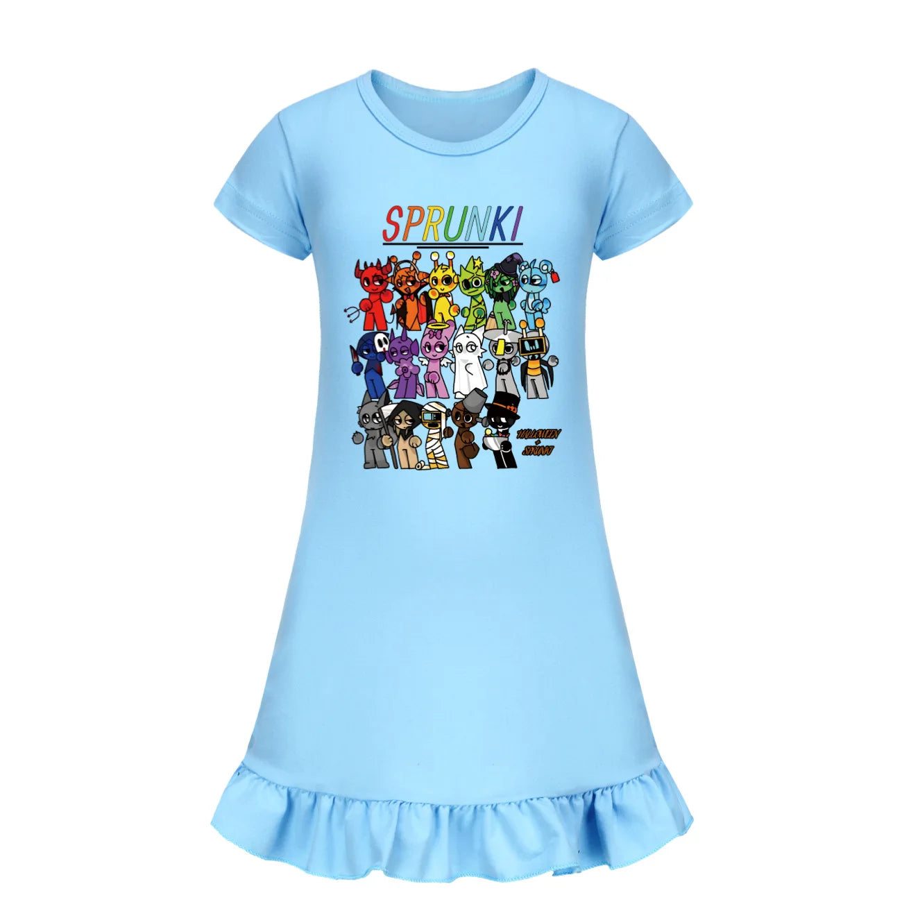 Hot sprunki Child Clothes Kids Summer Horror Game Incredibox Pajamas Dress Baby Girls Short Sleeve Nightgown Cartoon Sleep Wear