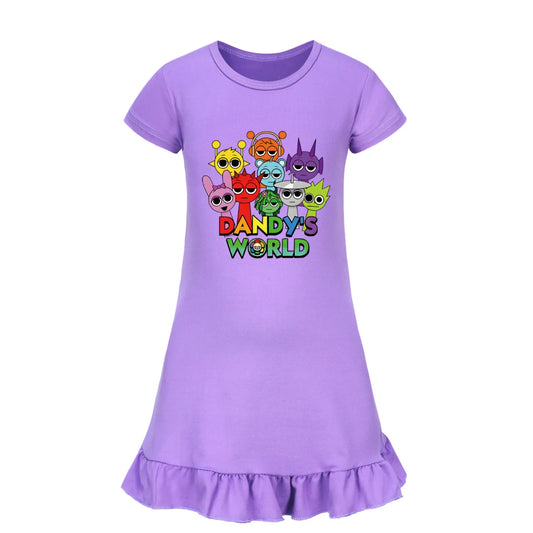 Hot sprunki Child Clothes Kids Summer Horror Game Incredibox Pajamas Dress Baby Girls Short Sleeve Nightgown Cartoon Sleep Wear