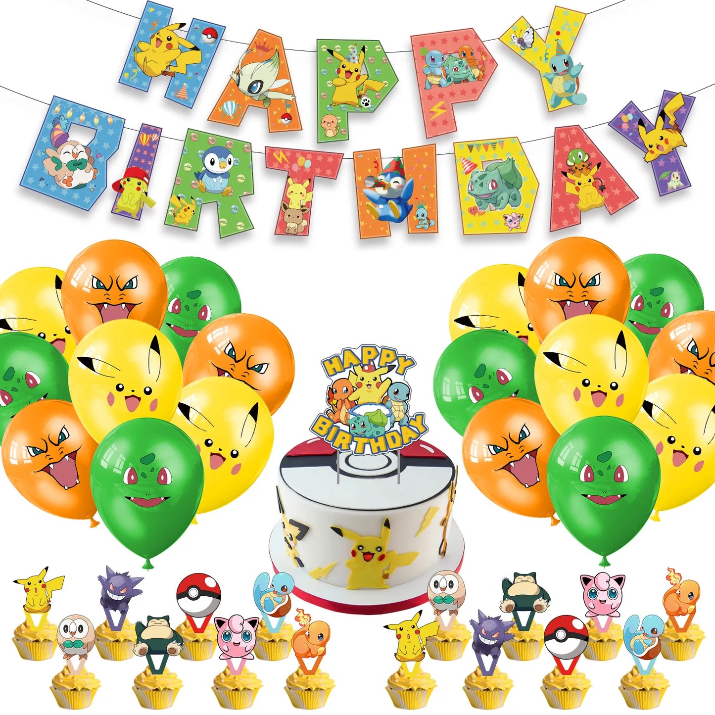 Pokemon Party Theme Disposable Tableware Banner Decor Pikachu Cup Plate Napkin Tablecloth Kids Toy Baby Shower Party Supplies ﻿