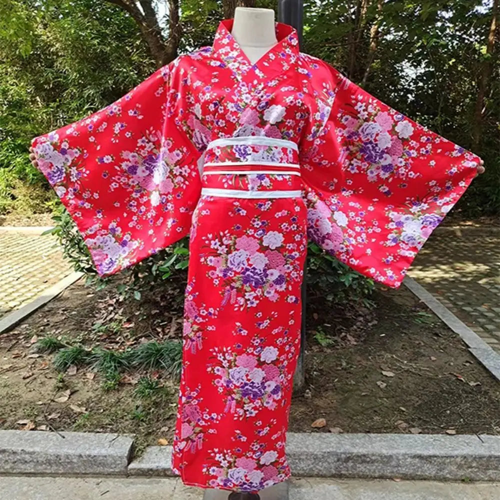 Cosplay Costume Traditional Japanese Kimono Japanese Style Elegance Sakura Girl Kimono Dress Asian Printed Floral