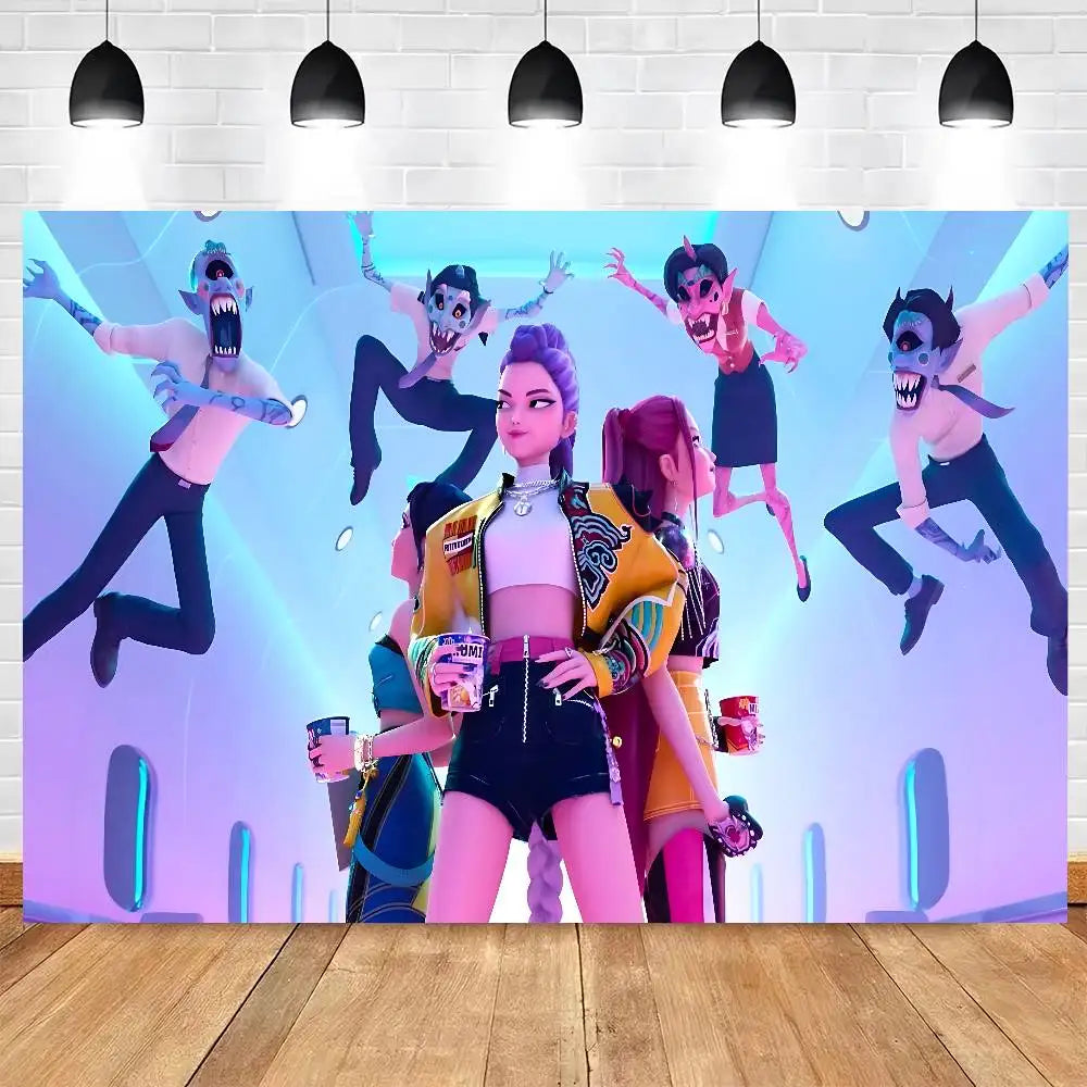 KPop Demon Hunters Cartoon Theme Party Backdrop Vinyl Photography Background Birthday Party Decorations