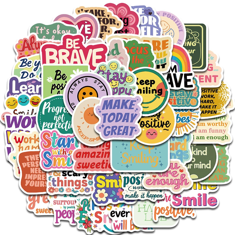 50Pcs Positive Affirmation Reward Stickers INS Style Graffiti Decals For Water Cup Hand Account Skateboards Notebooks Stickers