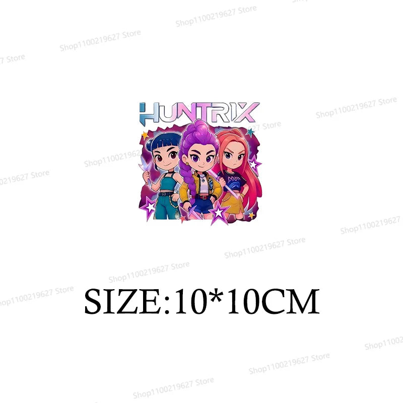 Kpop Demon Hunters Cartoon Patches for Clothes Vynil Heat Transfer Thermal Stickers DIY Kids T shirt Iron on for Women Appliqued