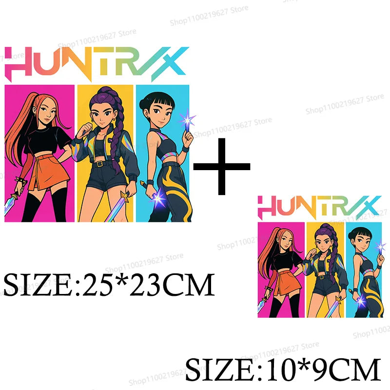 Kpop Demon Hunters Cartoon Patches for Clothes Vynil Heat Transfer Thermal Stickers DIY Kids T shirt Iron on for Women Appliqued