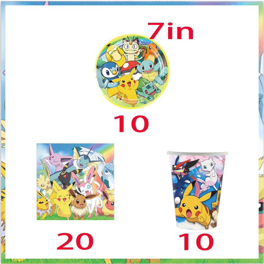 Pokemon Party Theme Disposable Tableware Banner Decor Pikachu Cup Plate Napkin Tablecloth Kids Toy Baby Shower Party Supplies ﻿