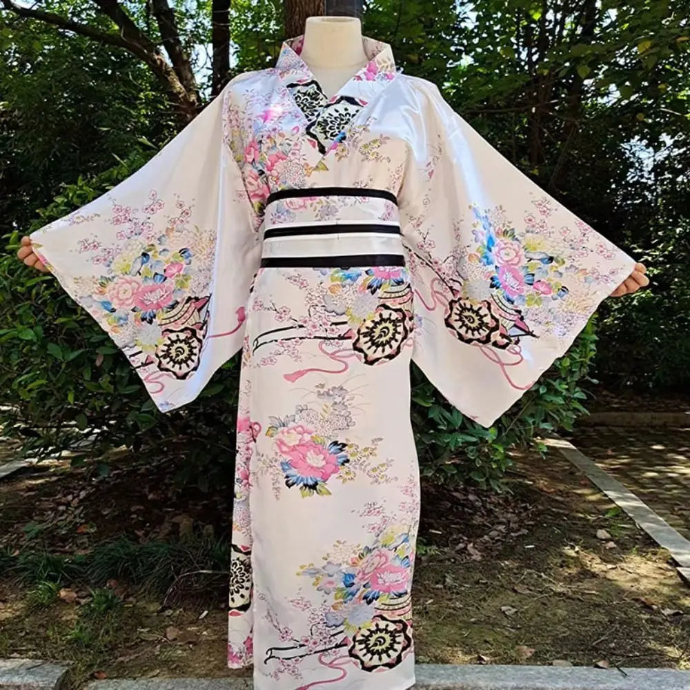 Cosplay Costume Traditional Japanese Kimono Japanese Style Elegance Sakura Girl Kimono Dress Asian Printed Floral