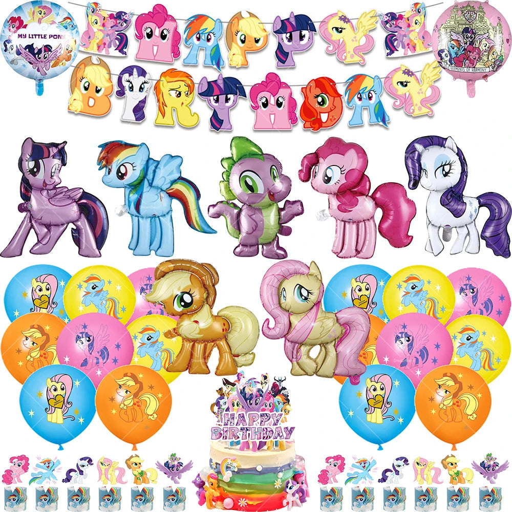 My Little Pony Foil Balloon Happy Birthday Latex Ballon Banner Party Decoration Cake Topper Supplies Backdrop Disposable Kid Toy