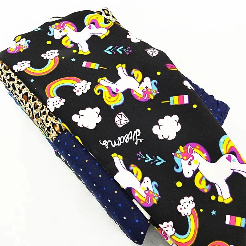Autumn Winter Children Girls Cartoon Unicorn Pattern Printing Leggings Kids Velvet Thicken Warm Pants Boys Cotton Trousers 3-10T