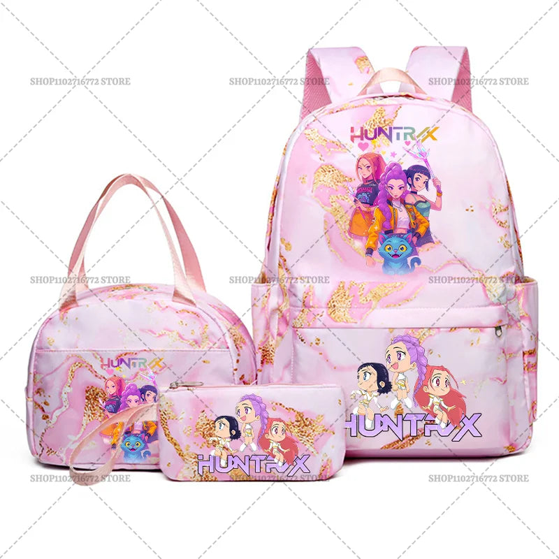 3pcs Movie Kpop Demon Hunters Backpack Lunch Bag Pencil Case Set Student Anime Fashion Schoolbag Pen Case Bento Pouch Suit Gifts