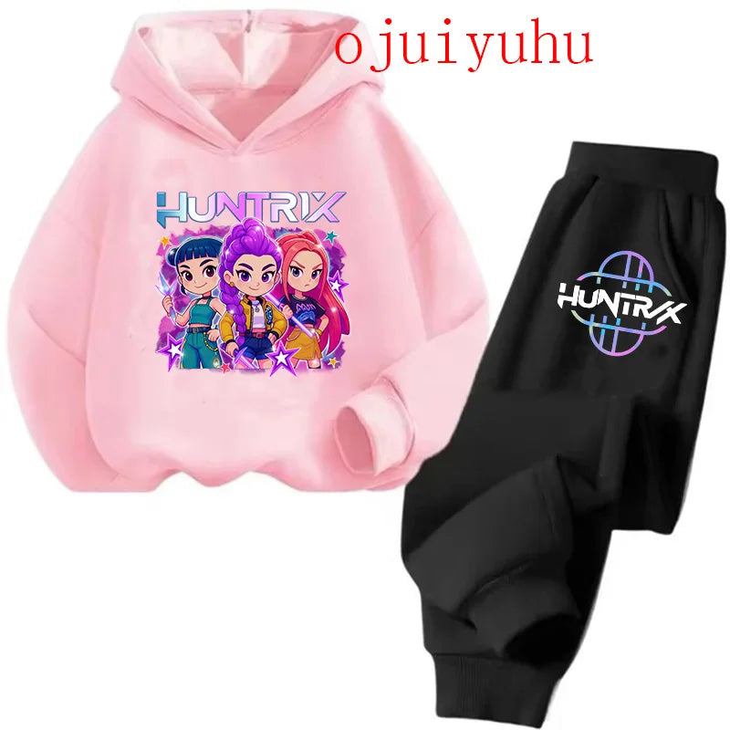 2025 movie korean style Sets Children Hoodies Kpop Demon Hunters Pullover Sweatshirt Trucksuit Cartoon Girls Boy Kids Clothes