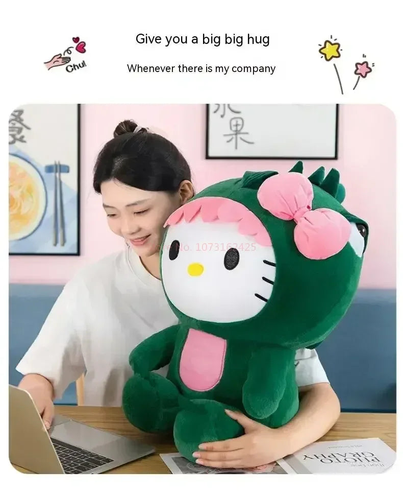 80cm Sanrio Dinosaur Hello Kitty Plush Toy Kawaii Anime Large Plushie Pillow Cute 35/50/65cm Cartoon Stuffed Doll Christmas Gift