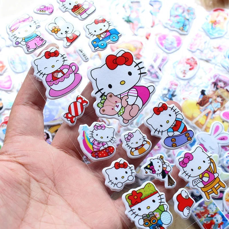 12pcs Kawaii Hello Kitty Stickers 3D Bubble Decoration Cute Children Reward Puffy Book Sticker Pack Stationery Supplies Kids Toy