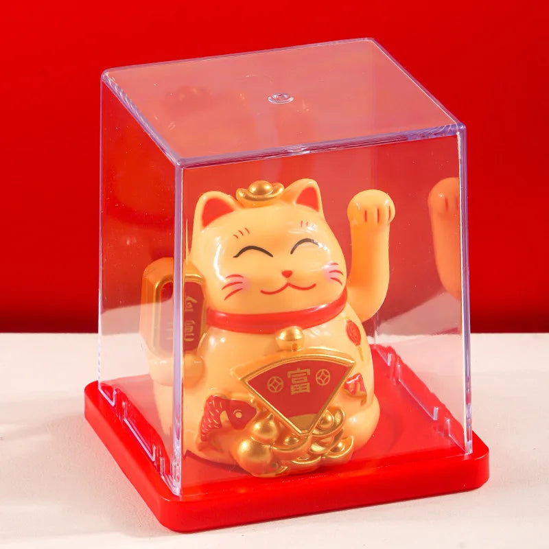 Solar Powered Maneki Neko Lucky Cat Welcoming Chinese Lucky Cat Waving Hand Beckoning Fortune Cat Figurines For Home Decor
