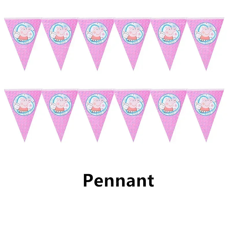 Peppa Pig Balloons Family Pink George Rebecca Susy Ballons Happy Birthday Banner Party Decoration Kids Cake Topper Tableware Toy