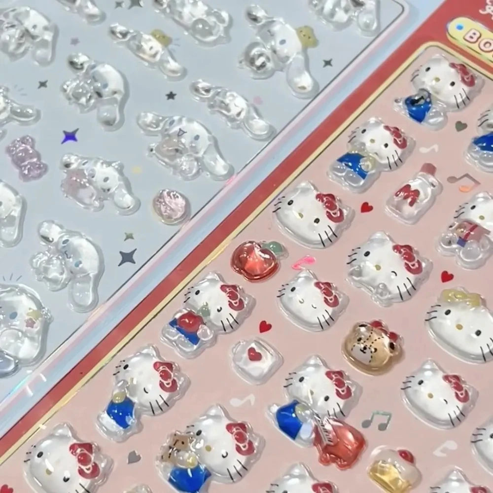 Cute Anime Hellokitty Kuromi Cinnamoroll 3D Sanrio Stickers Transparent Jelly Crystal Decorative Sticker Phone Case DIY Kids Toy