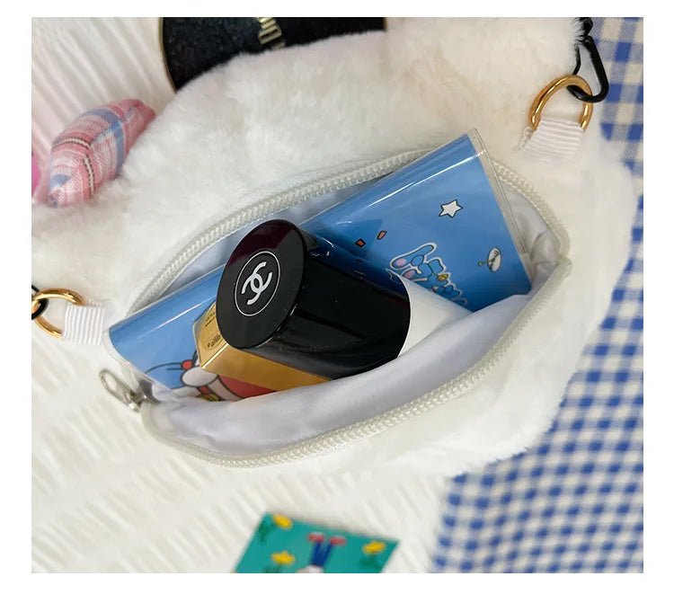 Miniso Cute Cartoon Hello Kitty Bow Crossbody Bag For Women Kawaii Fashion Plush White Kt Cat Shoulder Bag For Girls Kids Gifts