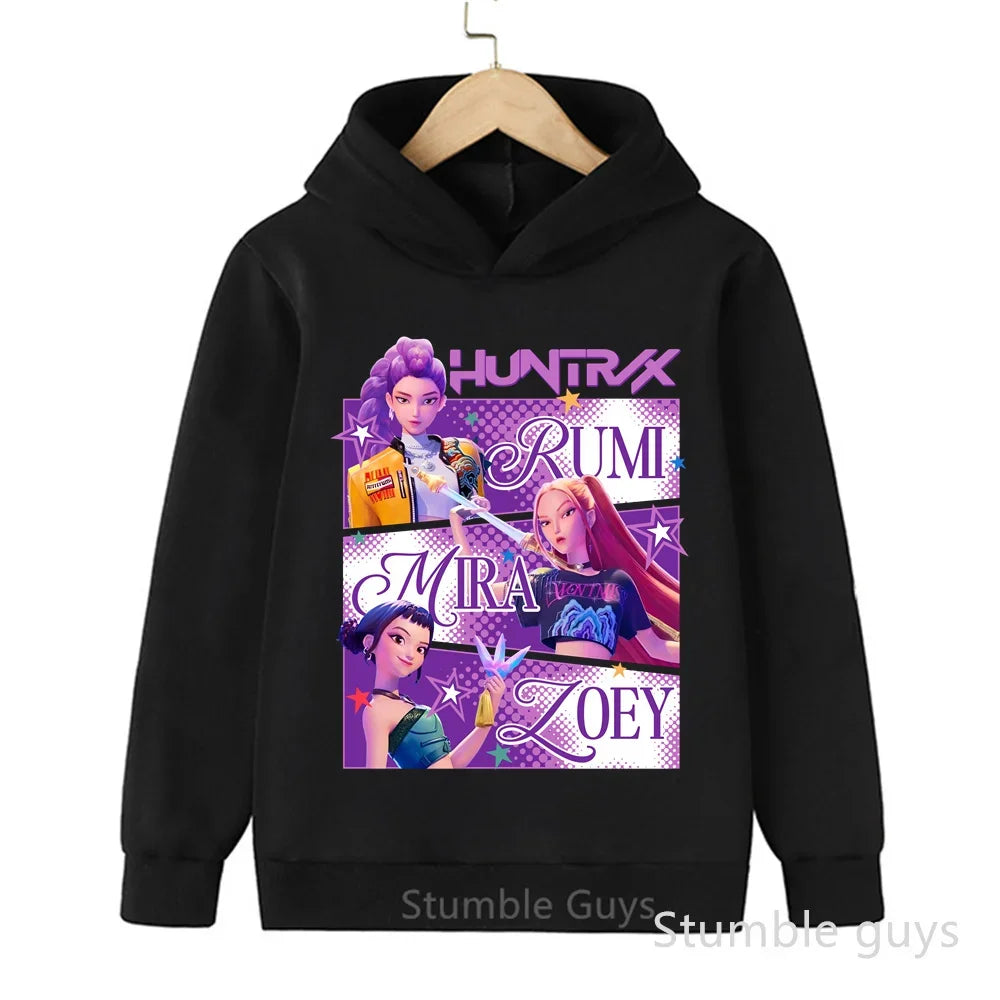 Kpop Demon Hunters Hoodie Set Kids Boys Girls Sportswear 3-12Y Autumn Anime Clothes