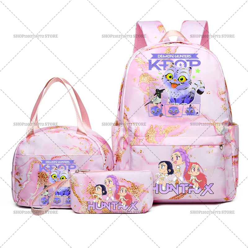 3pcs Movie Kpop Demon Hunters Backpack Lunch Bag Pencil Case Set Student Anime Fashion Schoolbag Pen Case Bento Pouch Suit Gifts