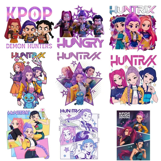 Kpop Demon Hunters Cartoon Patches for Clothes Vynil Heat Transfer Thermal Stickers DIY Kids T shirt Iron on for Women Appliqued