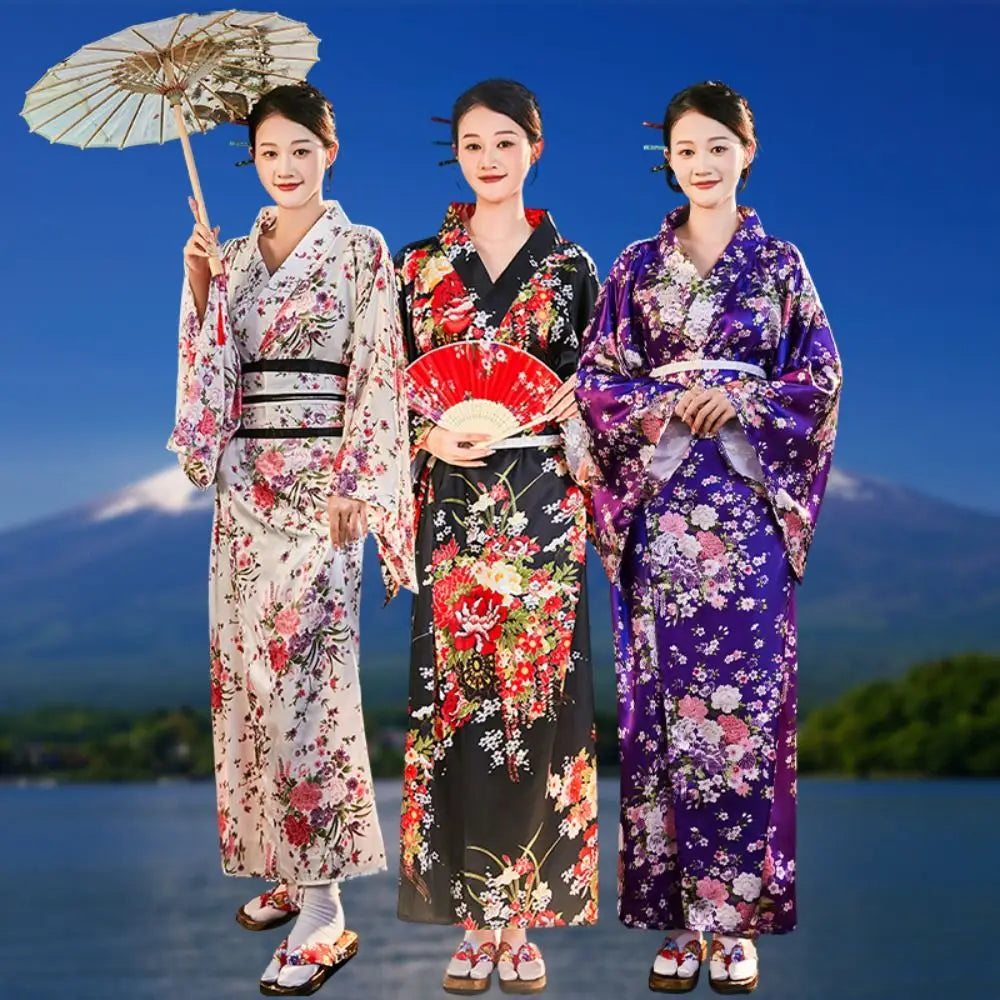Cosplay Costume Traditional Japanese Kimono Japanese Style Printed Floral Sakura Girl Kimono Dress Asian Elegance