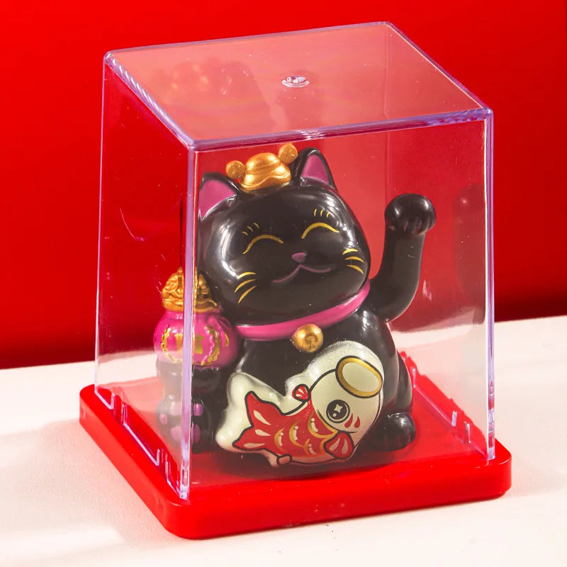 Solar Powered Maneki Neko Lucky Cat Welcoming Chinese Lucky Cat Waving Hand Beckoning Fortune Cat Figurines For Home Decor