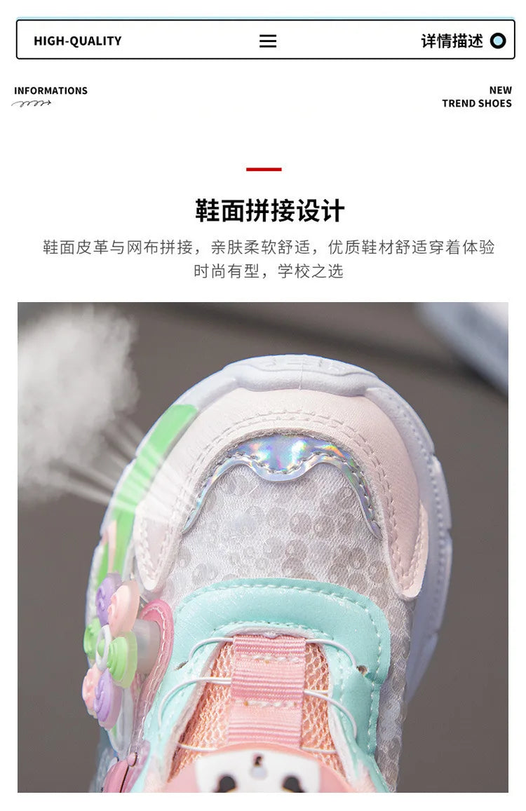 Kuromi LED Shoes Sanrio Kids Luminous Shoes Kawaii Kuromi Tennis Shoes Girls Casual Sneakers Lighted Rotating Button Shoes