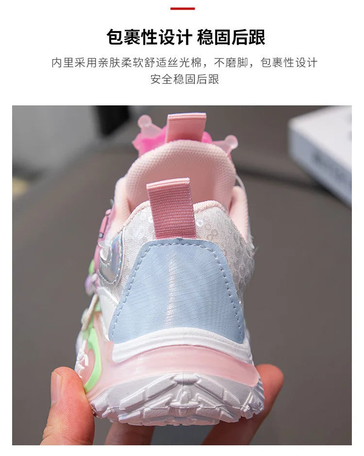 Kuromi LED Shoes Sanrio Kids Luminous Shoes Kawaii Kuromi Tennis Shoes Girls Casual Sneakers Lighted Rotating Button Shoes