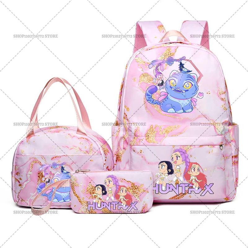 3pcs Movie Kpop Demon Hunters Backpack Lunch Bag Pencil Case Set Student Anime Fashion Schoolbag Pen Case Bento Pouch Suit Gifts