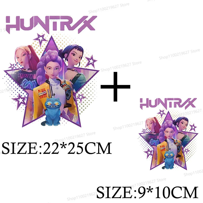 Kpop Demon Hunters Cartoon Patches for Clothes Vynil Heat Transfer Thermal Stickers DIY Kids T shirt Iron on for Women Appliqued