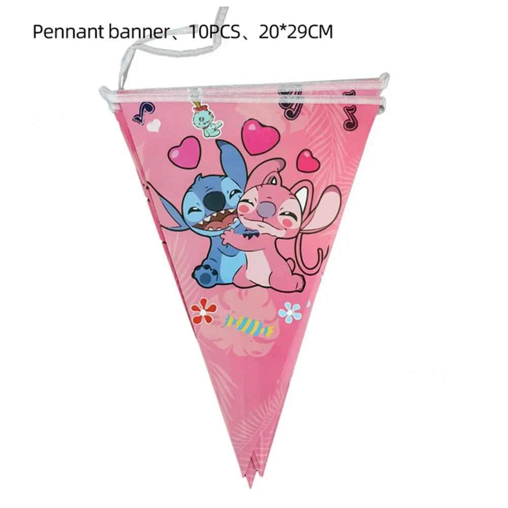 Pink Lilo and Stitch Angel Birthday Supplies Dishes Cup Plate Tablecloth Balloon Banner Girls Party Baby Shower Decorations