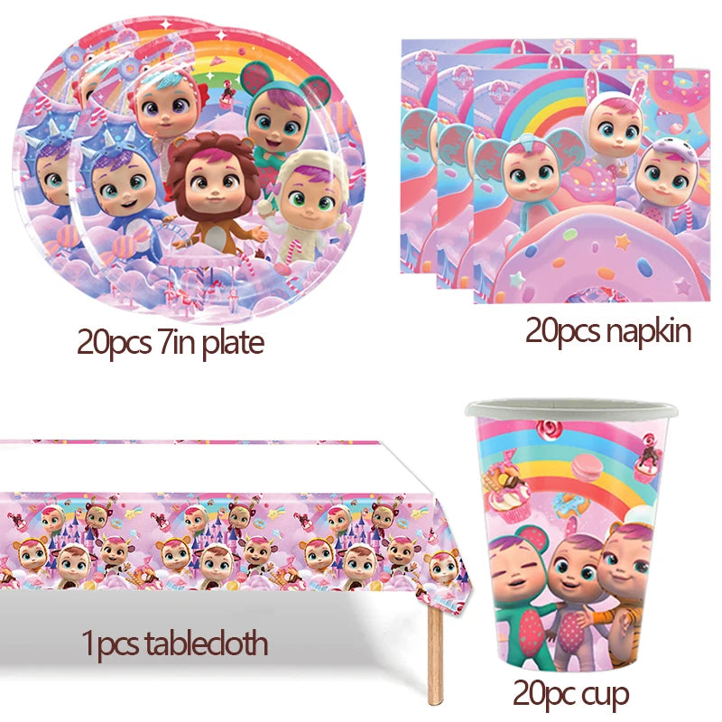 Cry Babiesed Birthday Party Decorations Tableware Set Paper Plates Balloon Banner Tablecloth Backdrop Baby Shower Party Supplies