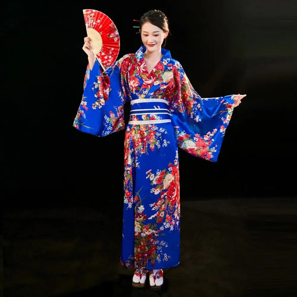 Cosplay Costume Traditional Japanese Kimono Japanese Style Elegance Sakura Girl Kimono Dress Asian Printed Floral