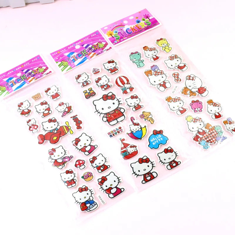 12pcs Kawaii Hello Kitty Stickers 3D Bubble Decoration Cute Children Reward Puffy Book Sticker Pack Stationery Supplies Kids Toy